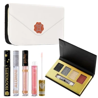 Image of Harry Potter Makeup Set for Women Teenagers Girls Lip Gloss Eyeshadow Palette Mascara Zipped Case Gifts Her (Beige Letter)