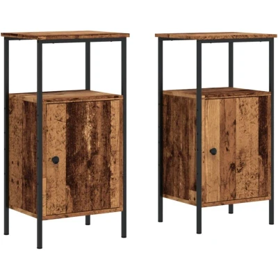 Image of vidaXL Old Wood Nightstand Set Engineered Bedside Cabinets with Ample Storage &amp; Sleek Design 41x31x80 cm
