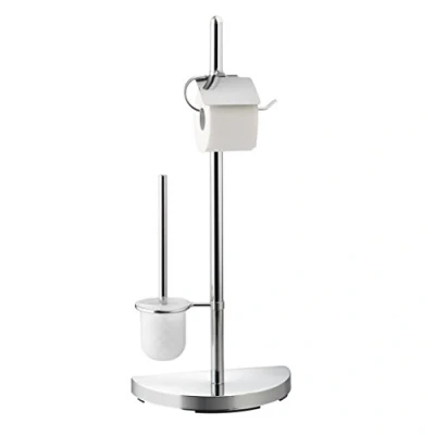 Image of axentia Toilet Paper Stand Lianos Brush and Holder Set Roll Freestanding Chrome Contemporary