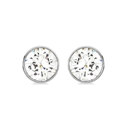 Image of Carissima Gold Women&#039;s 9 ct White 7 mm Cubic Zirconia and Rubover Set Stud Earrings