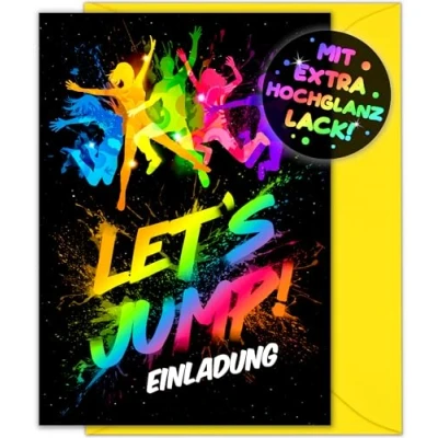 Image of VULAVA Jump Party Invitation Cards Children&#039;s Birthday Boy Girl + 12 x Envelopes the are Trampoline for Boys Children House Bouncy Castle