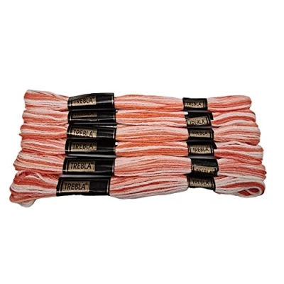 Image of Trebla Pack of 6 Variegated Embroidery Thread/Skeins 8m Peach Col. 37