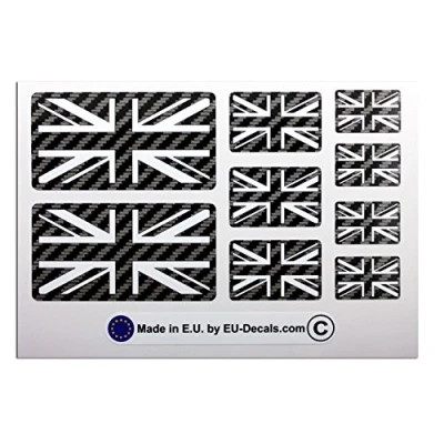 Image of 9X UK Union Jack flags Carbon fiber background and white Laminated Decal Sticker for helmet bike MioVespa collection