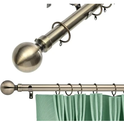 Image of Palermo Ball Finial Metal 28 mm Extendable Curtain Poles Rods Voile Easy Fitting, Antique Brass (90 160 cm)
