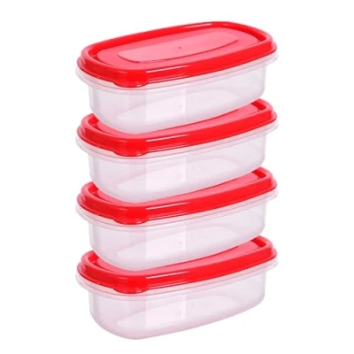 Image of HOMESHOPA Plastic Food Storage Containers, 700ml 4 Pack Rectangular Leakproof Airtight BPA Free Reusable &amp; Stackable Meal Prep Lunch Boxes, Microwave Freezer Dishwasher Safe