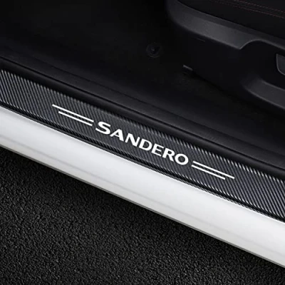 Image of EAGLEG 4 pcs Car Door Sill Protector Strips for Ren ault Dacia Sandero, Carbon Fiber Threshold Stickers Kick Plates Trim Film Auto Body Styling Accessory,Black