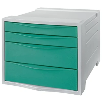Image of Esselte Drawer Cabinet, 4 Tier Desktop Storage Organiser, Filing Drawers For Papers &amp; Stationery, Home/Office Use, Embossed Pattern, Colour&#039;Breeze Range, Green, 626285