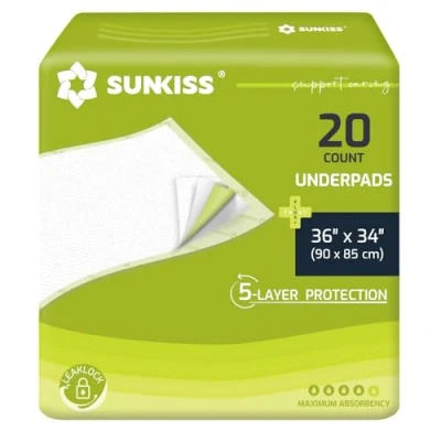 Image of SUNKISS TrustPlus 90 x 85cm Disposable Incontinence Underpads, Absorbent Bed Pads for Adult and Elder, Furniture Protectors, Overnight Leak Protection, Odor Control, Pet Training Pads, 20 Count