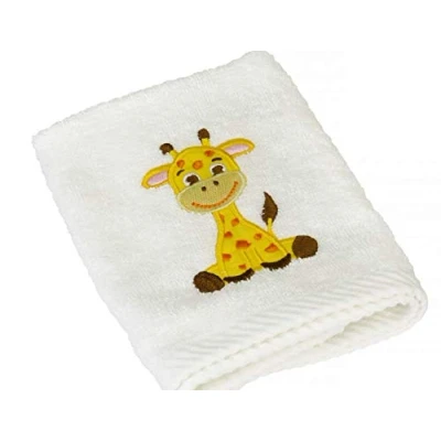 Image of Harwoods Giraffe Childrens Embroidered 100% Turkish Cotton Face Cloth, White