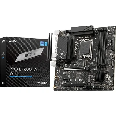 Image of MSI PRO B760M A WiFi Motherboard, Micro ATX For 12th and 13th Gen Intel Core Processors, LGA 1700 DDR5 Memory Boost 6800+MHz/OC, PCIe 4.0 x16 Slots, M.2 Gen4 2.5G LAN, Wi Fi 6E
