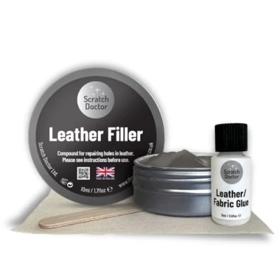 Image of Scratch Doctor Leather Glue &amp; Filler Kit Repair Tears, Rips, Scratches, Holes on Furniture, Sofas, Chairs, Car Seats (Dark Grey, 10ml)