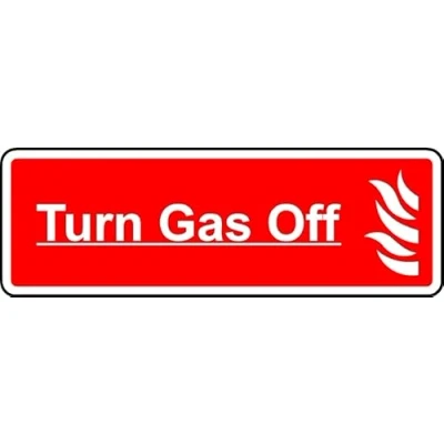 Image of Turn Gas Off Safety Sign (L) 1mm Plastic (300m x 100mm)