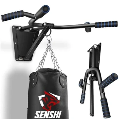 Image of Senshi Wall Mounted Folding Pull Up Bar &amp; Punch Bag Bracket, For Chin Ups, Heavy Bags, Boxing, Calisthenics Suspension Trainer Hook Outdoors, Indoors Home Gyms
