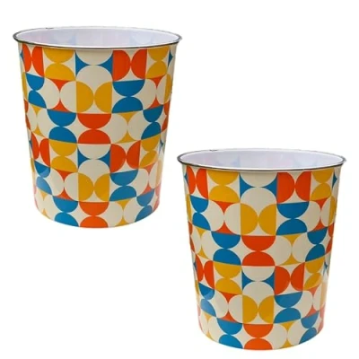 Image of MantraRaj Plastic Waste Paper Basket Bin Pack Of 2 Floral Round Trash Can Recycling Rubbish for Kitchen, Bedroom, Bathroom Outdoor Garbage Container Dustbin, 7.7 Litre (Retro)