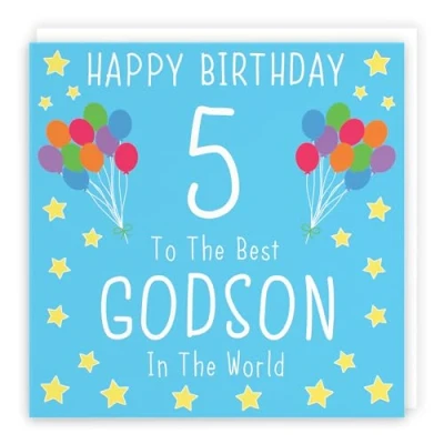 Image of Hunts England Godson 5th Birthday Card Happy 5 To The Best In World Iconic Collection Fun Colourful