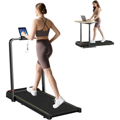 Image of SPORTNOW Folding Treadmill Under Desk Walking Pad with 4% Incline, Black