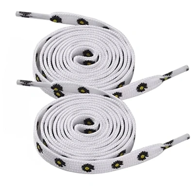 Image of BupiMufi Daisy Flower Shoelaces Flat 120 cm 140 cm, White + black, M