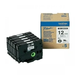 Image of Brother HGE231V5 12mm Black On White Labeling Tape Pack of 5