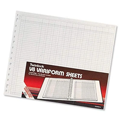 Image of Rexel Twinlock Variform Multi Ring Binder V8 Cash Refill Sheets 10 Columns, White (Pack of 75)