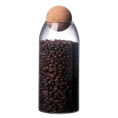 Image of La Llareta Glass Food Storage Canister, 1200ml/42oz Airtight Sealed Container Clear Jar, with Cork Lid, for Spices, Sugar, Coffee, Biscuits, Candies
