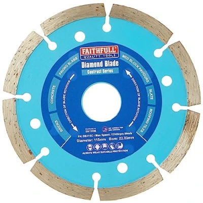 Image of Faithfull FAIDB115C Paving Slab, Concrete, Brick and Roofing Tiles, General Purpose Diamond Cutting Blade 115mm (4.5 Inch)