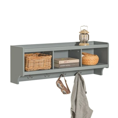 Image of Wall Coat Rack Shelf Storage Cabinet Unit with 3 Compartments 4 Hooks,FHK28 HG Sobuy
