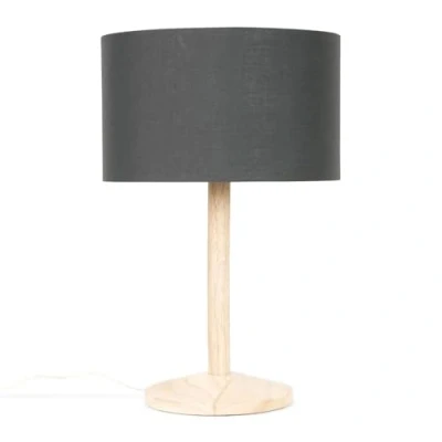 Image of MiniSun Single Stem Natural Light Wood Table Lamp with a Dark Grey Drum Shade Complete 6W LED Bulb [3000K Warm White]