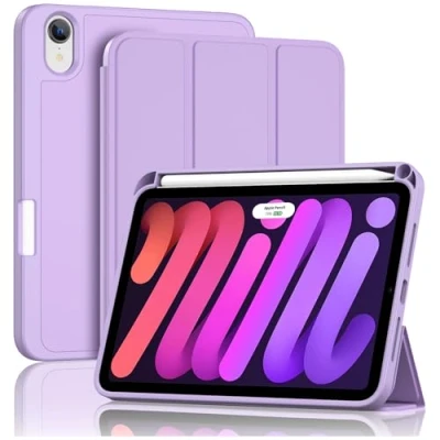 Image of ProCase for iPad Mini 7 A17 Pro 2024/iPad 6 2021 8.3 Inch 7th/6th Gen Case with Pencil Holder, Trifold Stand Smart Folio Soft TPU Back Cover 8.3&quot; Purple