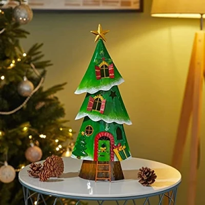 Image of Marco Paul Novelty Tree Christmas Ornament Large Hand Painted Free Standing Metal Decorations Decoration for centerpiece, table decor, Home accessories (Green Tree)