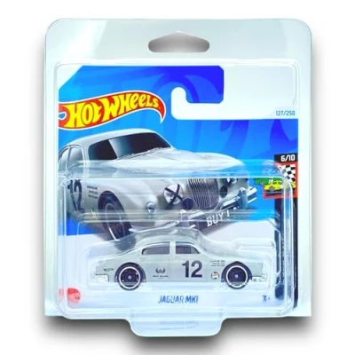 Image of Hot Wheels Jaguar MK1 (Grey) 6/10 HW Race Day 2024 127/250 (Short Card) COMES IN A GENUINE KLAS CAR KEEPER PROTECTOR CASE HRY80