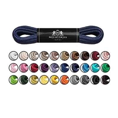 Image of Mount Swiss© Luxury Waxed Round Shoelaces for Business Suits and Leather Shoes, Diameter 2 3 mm, Length 45 120 cm blue dark