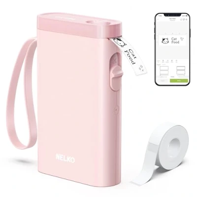 Image of Nelko Label Maker Machine with Tape, P21 Portable Bluetooth Printer, Wireless Handheld Sticker Mini Makers Multiple Templates for Organizing Storage Barcode Office Home, Pink