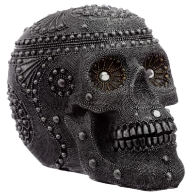 Image of Puckator Silver Beaded Skull Head Large Home Decoration with Beard Ornaments Resin Accessories Living Room Human Skeleton Goth Gifts For Men