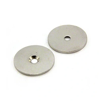 Image of Countersunk Steel Disc for Using Magnets, Hang Artwork or Noticeboards 32mm dia x 2mm thick 4mm hole Pack of 10
