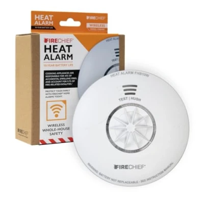 Image of Heat Alarm with Wireless Interlink 10 Year Sealed Battery Fire Firechief CO and Smoke Alarms For Home Kitchen Bathroom Loft Garage FHB10W Model