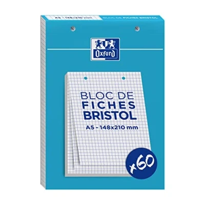 Image of OXFORD Pack of 60 Bristol Cards 148 x 210 Perforated Q5/5 White