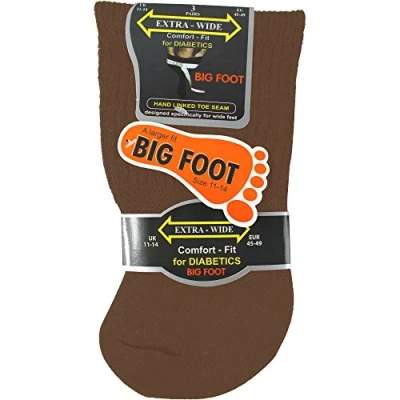 Image of Men&#039;s Brown Mix Extra Wide Big Foot Comfort Fit Diabetic Socks (6 Pair Pack)