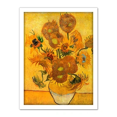 Image of Wee Blue Coo Van Gogh Still Life Fifteen Sunflowers Vase Artwork Framed Wall Art Print 18X24 Inch