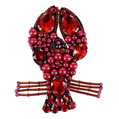 Image of Lobster Rhinestones Patches Bead Pearls Badges Applique Sew on Clothing Shoes Bags Stocking Decorated Crafts Sewing 2pieces