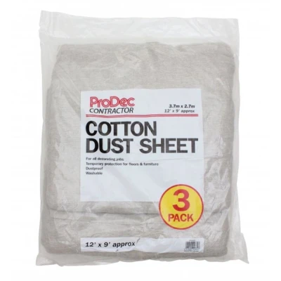 Image of ProDec Contractor 3 pk 12ft x 9ft Cotton Dust Sheet for Decorating,Carpet Protector,Washable Drop Cloth,Paint Shield,Painting Sheets,Heavy Duty Sheets Furniture,Decorating Sheets,Paint