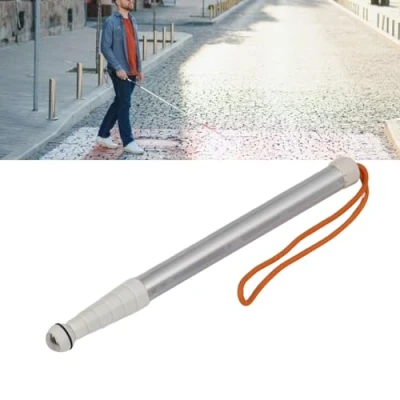 Image of ZJchao Reflective Telescopic Blind Walking Stick, Cane Folding, Shockproof Design Lightweight Metal Material Stretched Ideal for Visually Impaired People Storage Bag