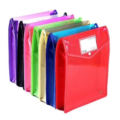 Image of 7 Pack A4 Plastic Wallets, Waterproof Popper Wallet Document Folder Premium Pockets Files Envelope for School Office Home, with Snap Closure, Large Capacity