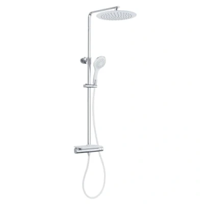 Image of EISL DX1102CST Grande Vita System with Thermostat and Shelf, Rain Wall Bracket (Also for Existing Drill Holes), Column Set Shower Fitting in White