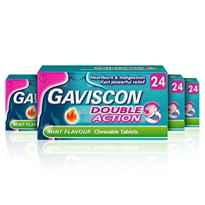 Image of Gaviscon Double Action Heartburn and Indigestion Tablets, Mint Flavour, Pack of 4 x 24 Total 96 Tablets