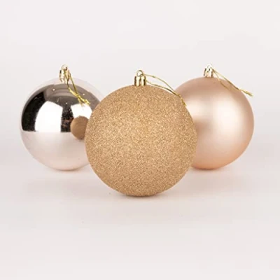 Image of 10cm/6Pcs Christmas Baubles Shatterproof Champagne Gold, Tree Decorations Ball Ornaments Balls Xmas Hanging Holiday Decor Shiny,Matte,Glitter