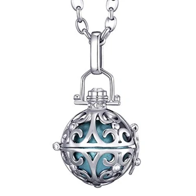 Image of Morella Women Necklace Stainless Steel 70 cm 27,5&quot; with Ornament Pendant Sound Ball Light Blue Ø 16 mm 0,63&quot; in a Velvet Jewelry Bag