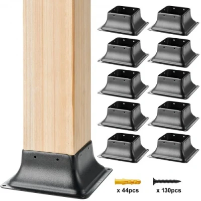 Image of VEVOR 101.6x101.6mm Post Base 10Pcs, Internal 91x91mm Heavy Duty Powder Coated Steel Bracket Fit for Standard Wood Anchor, Decking Deck Porch Handrail Railing Support