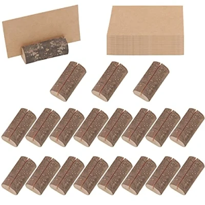 Image of BELLE VOUS Place Card Holders with Table Cards (20 Pack) Wooden Display Stands &amp; for Weddings Holders/Table Name