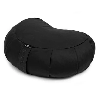 Image of Yoga Studio European Crescent Zafu Cushion Organic Cotton 42 x 30 18cm Meditation Pouf Buckwheat Hulls Black