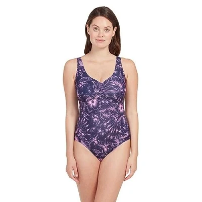 Image of Zoggs Women&#039;s Marley Scoopback Printed Ecolast One Piece Swimsuit, Black/Coral, 10